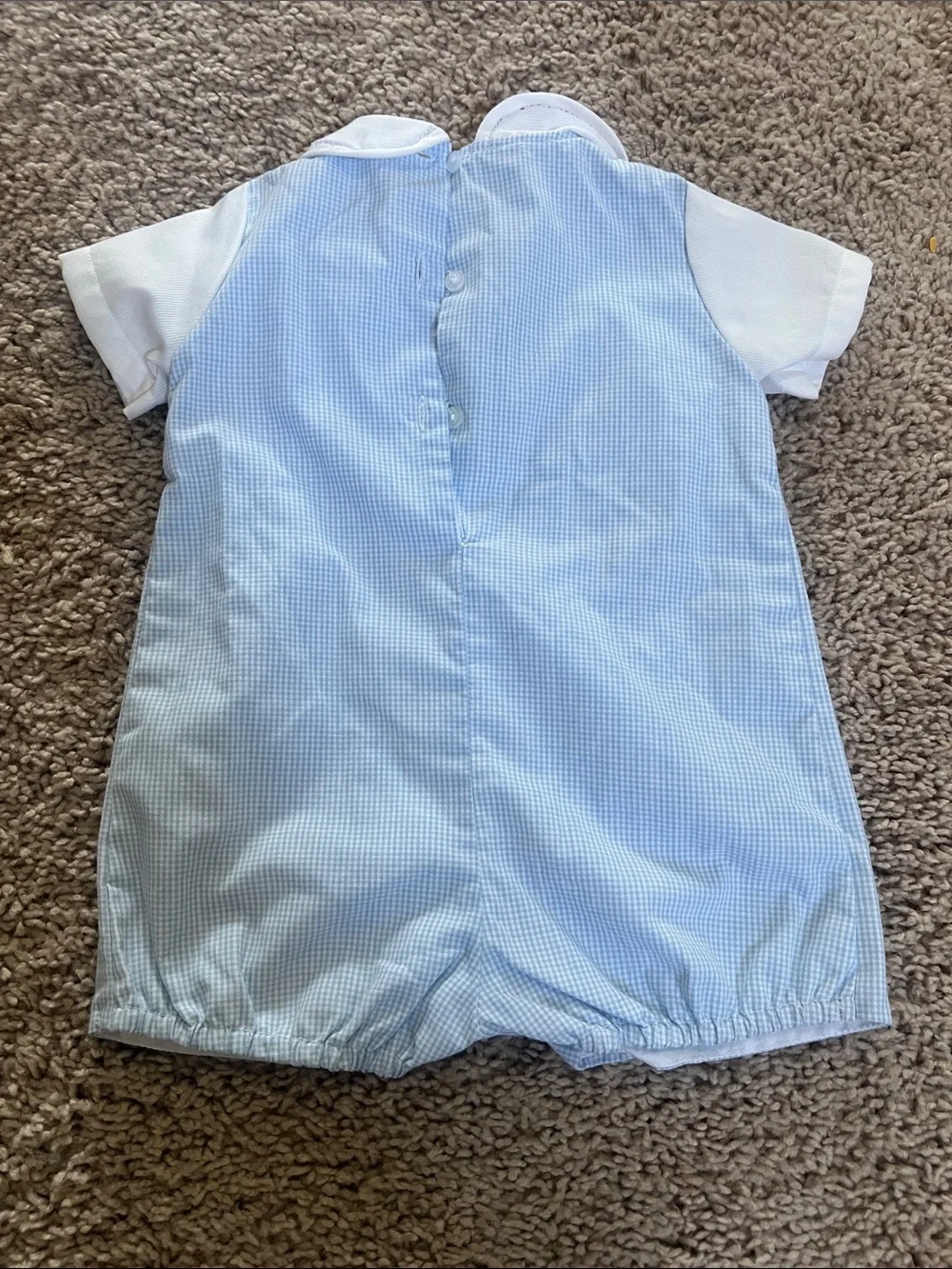 Petit Ami Light Blue Gingham Shortall with White Collar